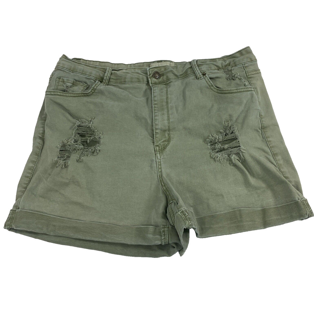 Wax Jean Shorts Womens 3XL Distress Destroyed Roll‎ Up Jorts Military Green